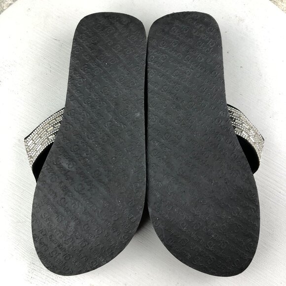 Skechers Women's Size 9 Vinyasa Black Silver Platform Rhinestone Sandals 31618 - Picture 9 of 14